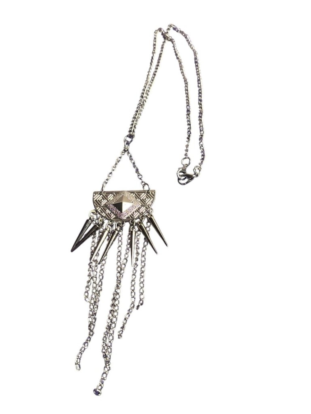 Silvertone Spike Chain Fringe Pendant Necklace 20 inches Long 5.5 inch Pendant